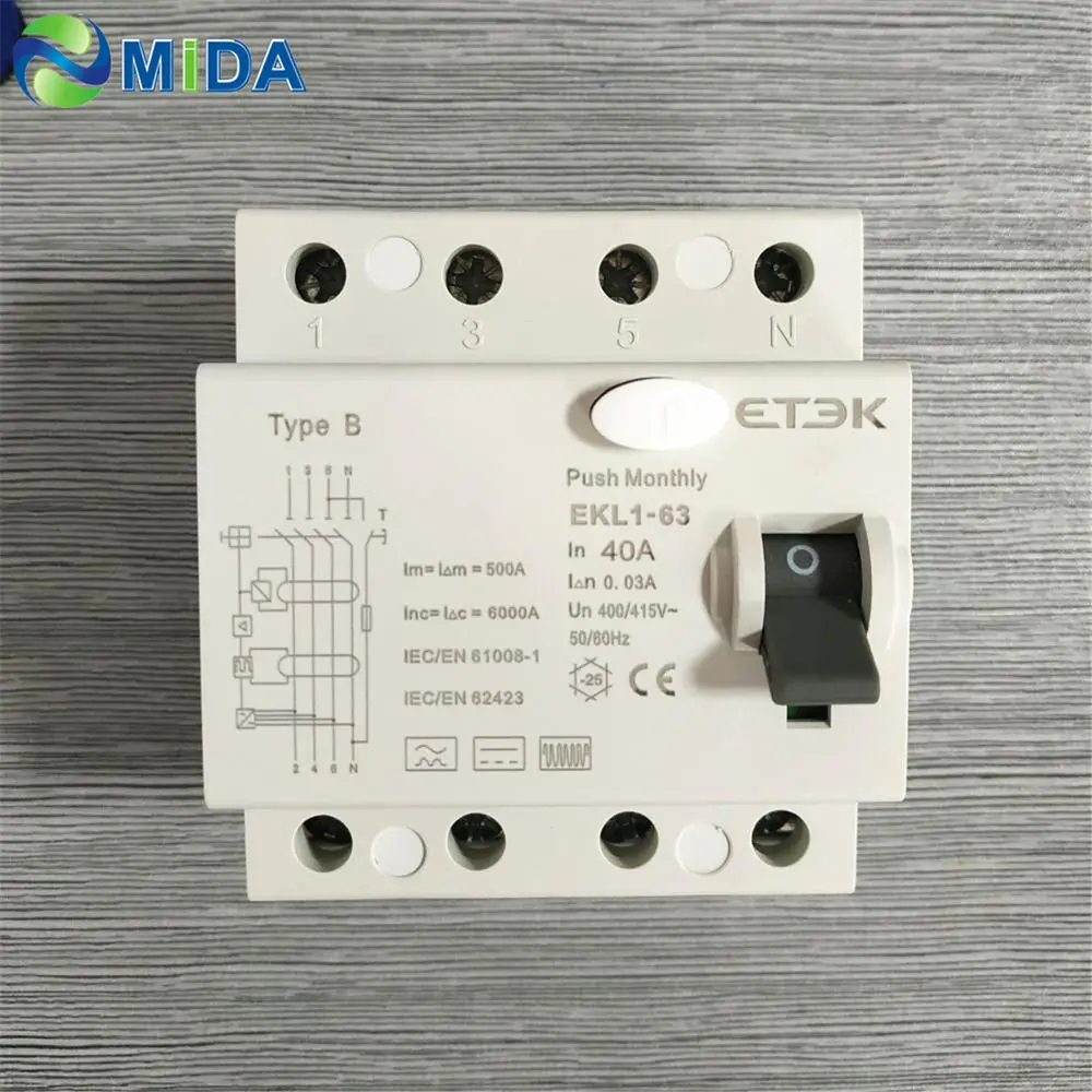 RCCB 4P EKL1 63 10KA 4Pole 30mA RCD 40A /63Amp B Type для зарядного устройства WallBox EV|Переключатели и