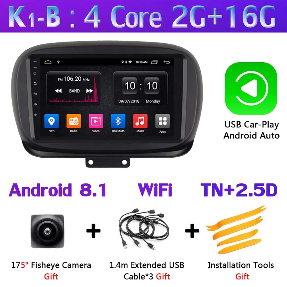 K1-B-CarPlay 360 ° Панорамное 8 ядро 4G+ 64G Android 9,0 автомобильное мультимедийное радио для FIAT 500X- головное устройство gps навигация SPDIF DSP CarPlay - Цвет: K1-B-CarPlay