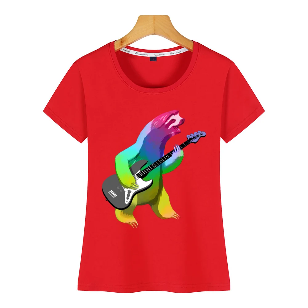 Топы футболка для женщин Ленивец гитара музыканты Подарок Идея базовая черная