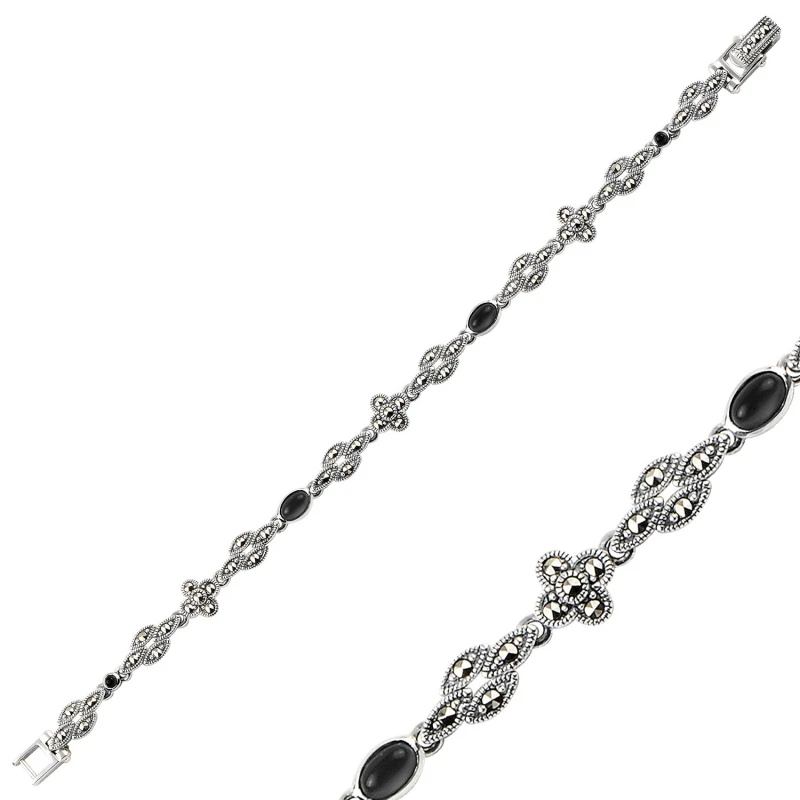 

Silverlina Silver Marcasite & Natural Stone Bracelet