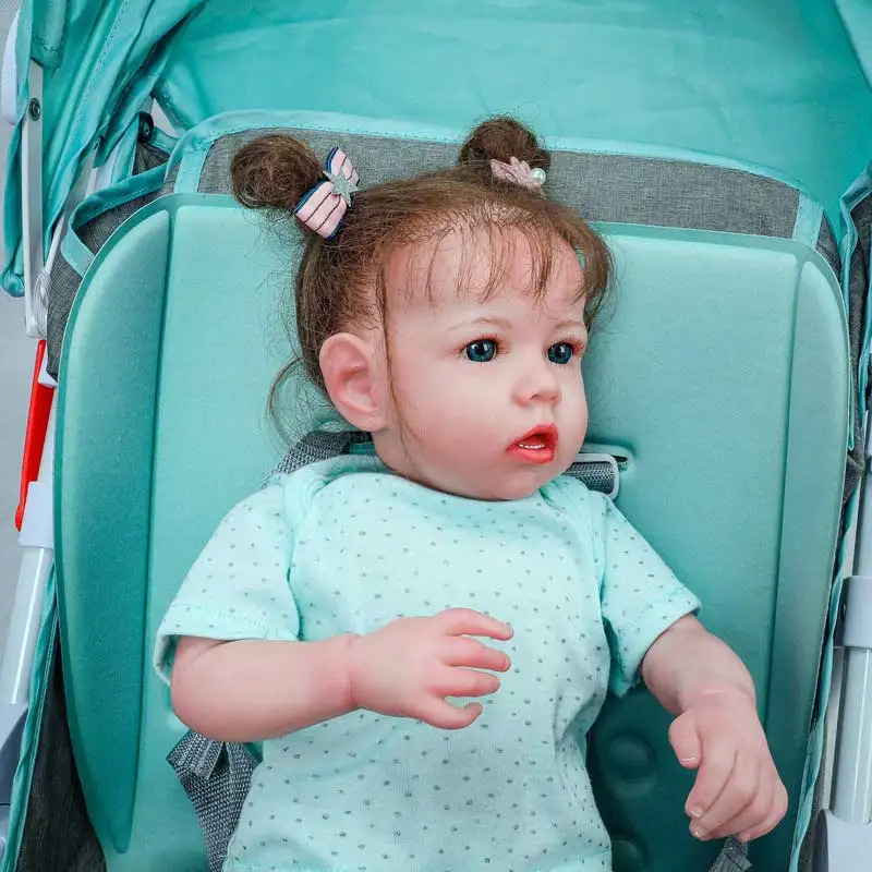 

20Inch 51CM New Reborn Doll White Skin Blue Eyes Cloth Body Whit Four Teeth Gift Girl Birthday Children Ball hair