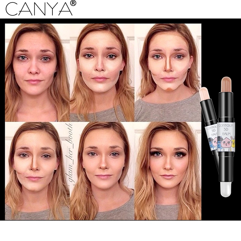 Pudaier 3Colors 3D Effect Face Concealer Stick Pen Corrector Base Contour Palette Contouring Make Up Dual Double Head Cream |