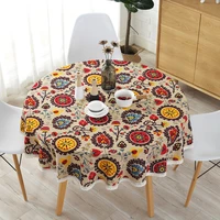 bohemian national wind round lace tablecloth sunflower printed table cloth dinner home decor ethnic style cotton table covers