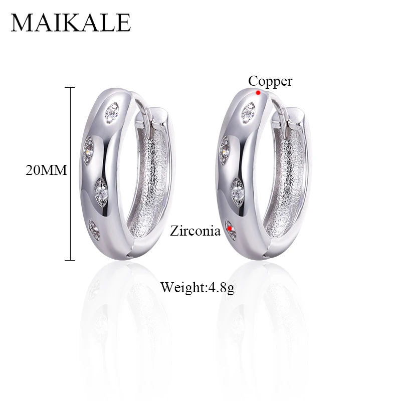 MAIKALE, Классические круглые серьги, инкрустация кубическим цирконием, золотой цвет серебра талисман, серьги-кольца для женщин, ювелирные изделия, подарки