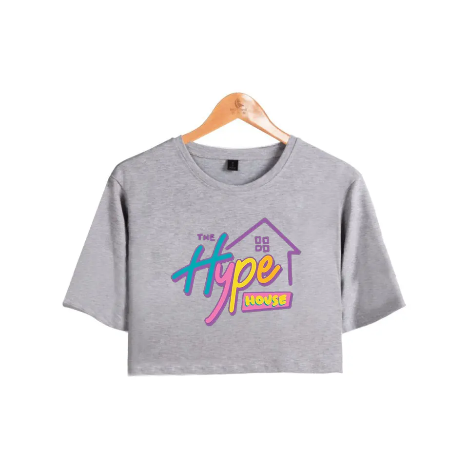 The Hype House открытый пупок Tshrit Charli Kpop 2020 Топы унисекс оверсайз с круглым вырезом