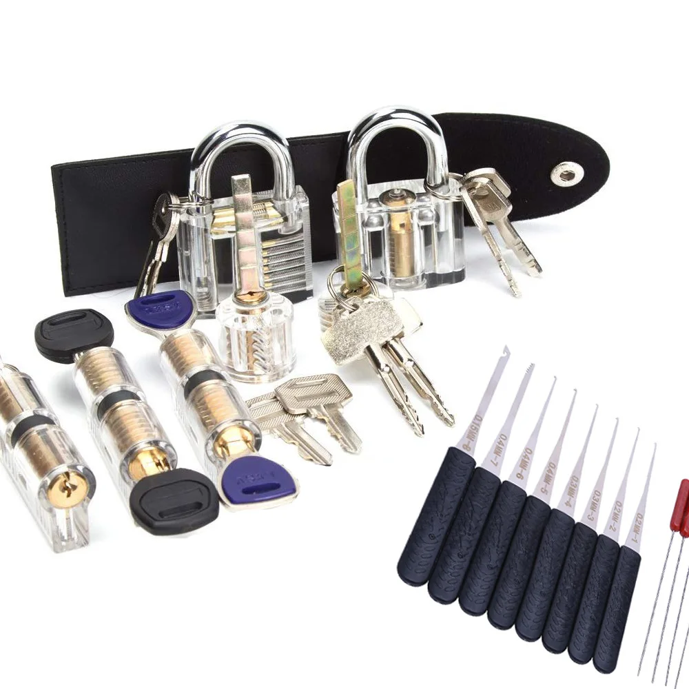 

Free Shipping 7pcs Transparent Lock with 15pcs Locksmith Tools,11pcs Broken Key Remove Picking Tools Practice Set