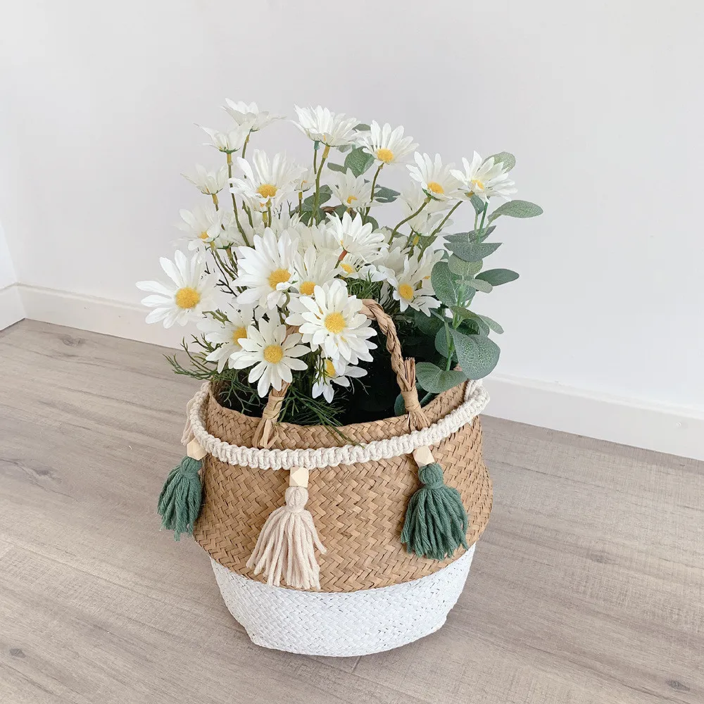 

Handmade Woven Tassel Garland Decor With Wooden Beads Bohemia Macrame Basket Decorative DIY Wall Home Wall Handing Decor