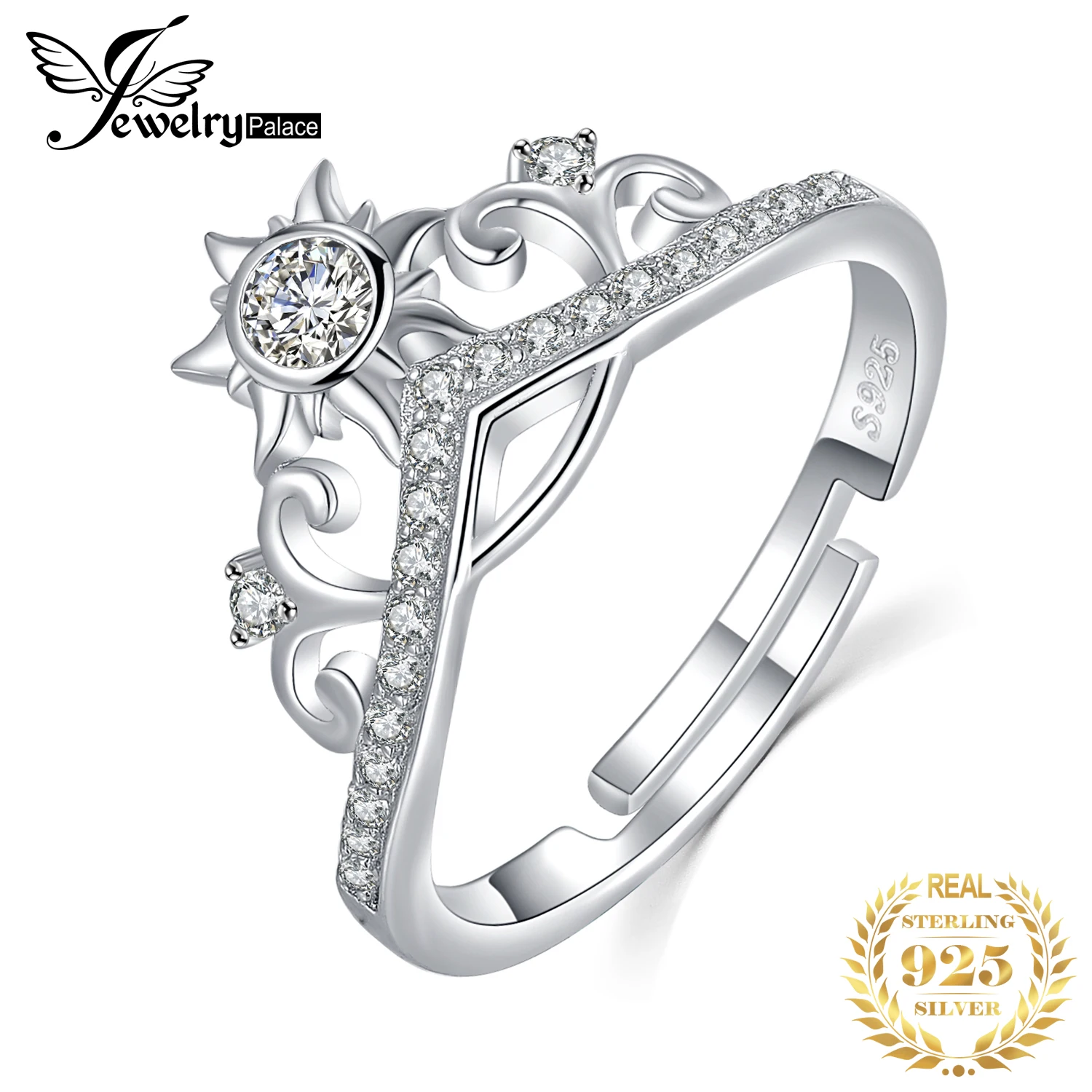 

JewelryPalace Cubic Zirconia Tiara Crown Adjustable Open Ring 925 Sterling Silver Rings for Women Jewelry Making Engagemen Rings