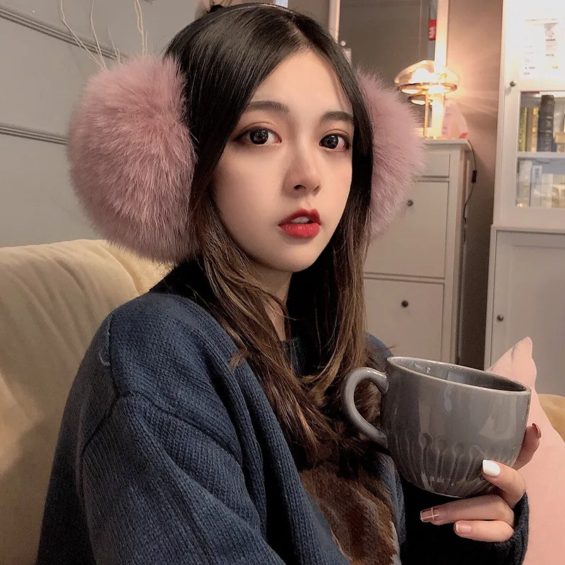 

Наушники женские, из натурального Лисьего меха, зимние, с большими помпонами, теплые, 100% натуральный мех лисы