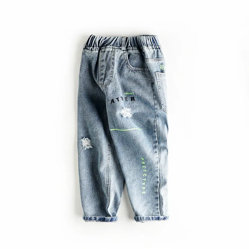 

2020 Spring Kids Warm Jeans For Boys Teenagers Denim Pants Children's Ripped Jeans For a Boy Clothes Trousers wholesale clothing