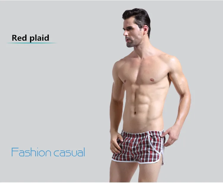 Red plaid WJ мужские брюки для отдыха, домашние спортивные штаны со стрелками, встроенный мешочек, двойные шорты-стринги 4012DK - Цвет: Red plaid