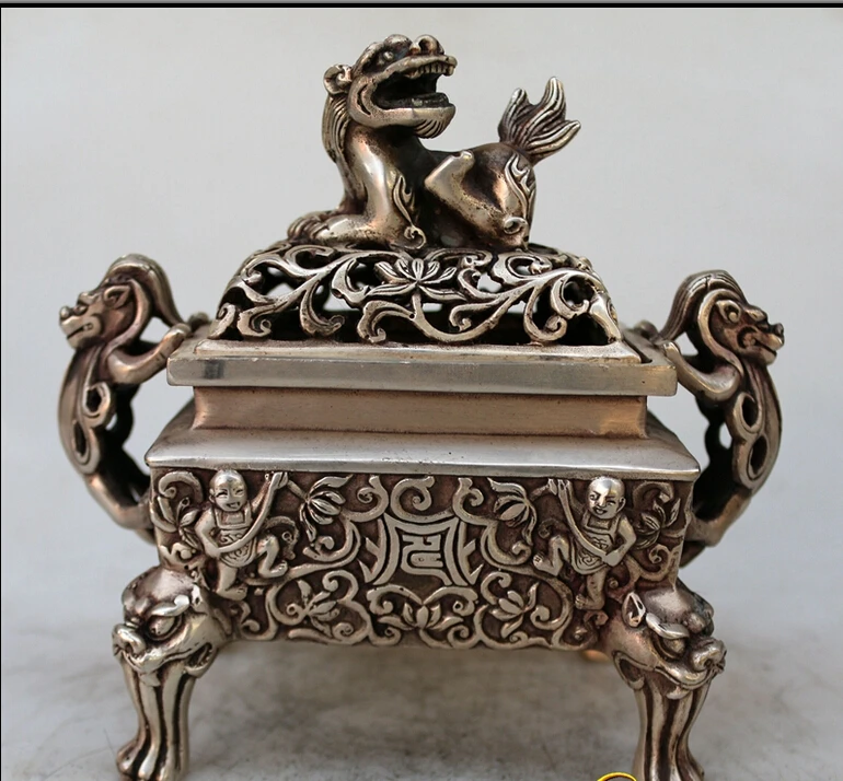 512 + античная бронза Ming Xuande ладан censer Лев медь Мельхиор Античная коллекция ремесел