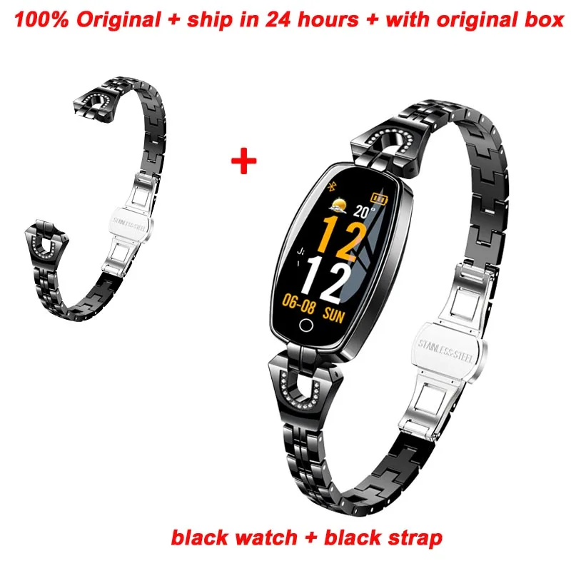 black add black Модные Смарт-часы Greentiger H8, женские, для занятий фитнесом, водонепроницаемые, пульсометр, кровяное давление, умный Браслет - Цвет: black add black