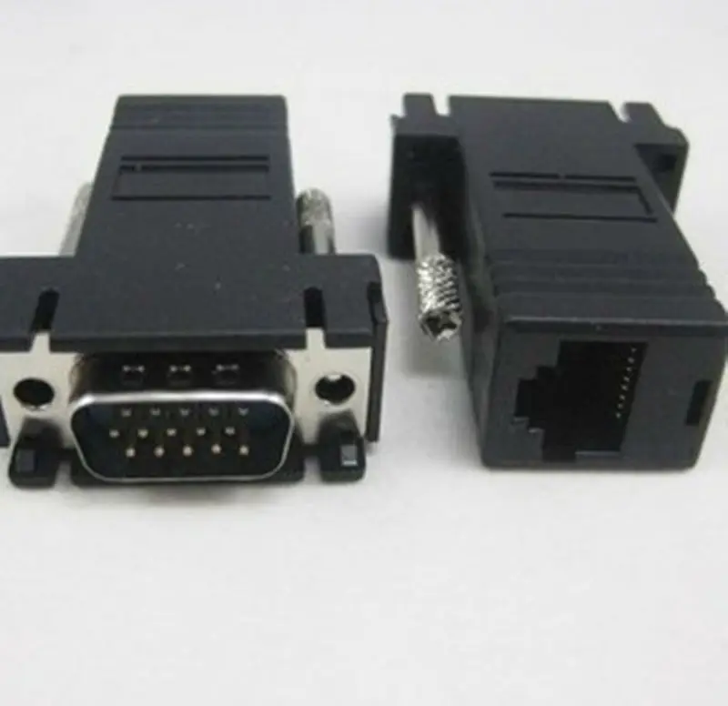 VGA RGB 15-контактный Удлинитель с наружной резьбой для локальной сети Cat5 Cat5e RJ45 Ethernet гнездовой адаптер Разъем Черный