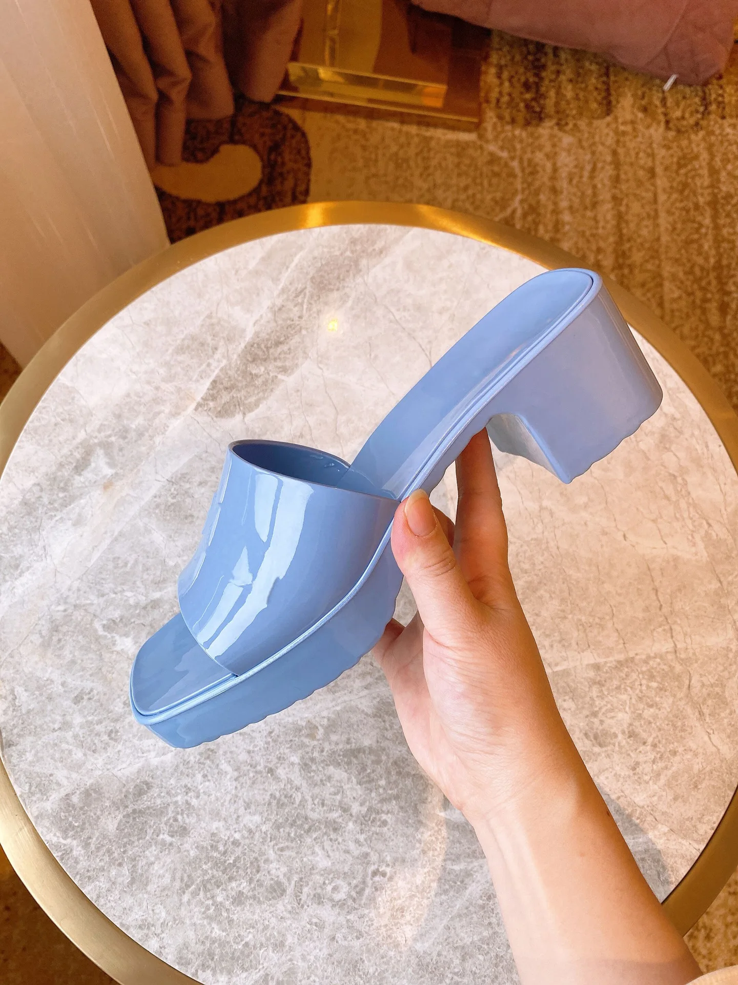 

2021 Summer New PVC Slippers for Women Fashion Square Toe High Heels Sandals Ladies Shoes Casual Beach Jelly Slippers