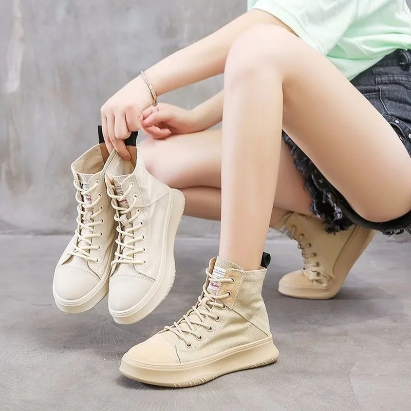 Женские холщовые туфли на танкетке высокие кроссовки модная Натуральная Осенняя