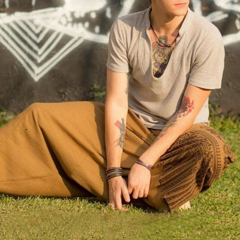 2019 Винтаж Для мужчин Штаны с заниженным шаговым швом хип принт тренировочные