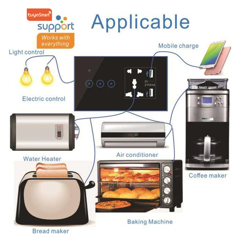 Умный переключатель Tuya многофункциональная розетка с дистанционным управлением