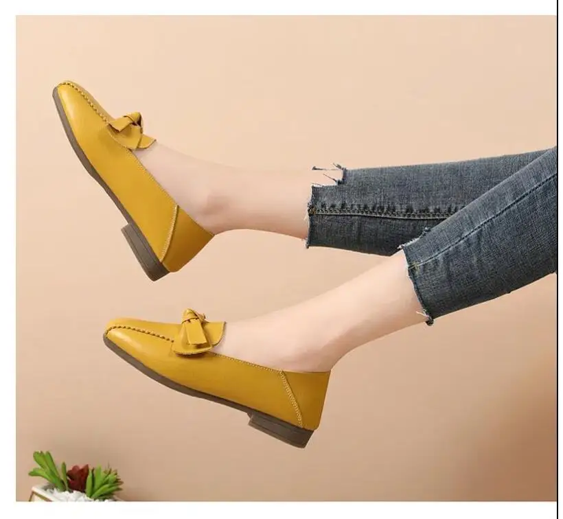 2021 new spring and autumn mother shoes soft bottom flat bottom comfortable bowknot tendon bottom single shoes female peas shoes