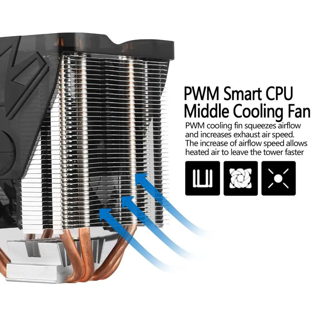 

CPU Cooler Ultra Quiet 20dB(A) with 90mm Fan Four Pure Copper Heat Pipes Four-wire for PC Computer Long Life Compact