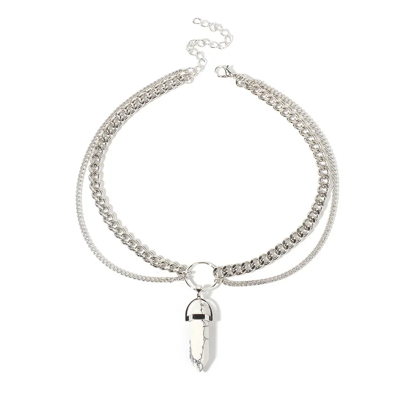 Модное серебряное ожерелье с цепочкой мраморным камнем ожерелье-чокер для