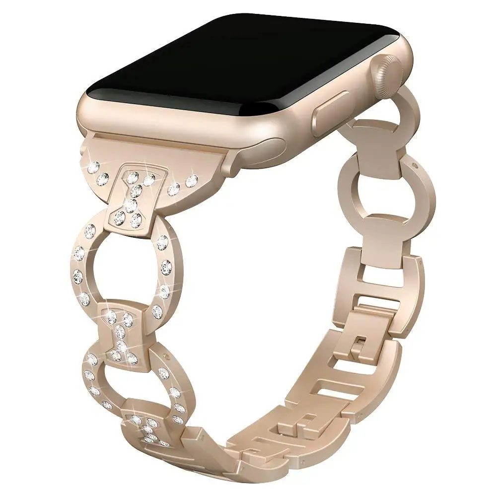 Женский бриллиантовый браслет для Apple Watch 38 мм 42 мм для iWatch 40 мм 44 мм серия 5 4 3 2 1 ремешок для часов из нержавеющей стали - Цвет ремешка: Retro gold