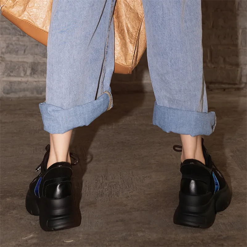 FEDONAS Newest Women Sneakers Flats Platforms Casual Shoes Woman Genuine Leather+ Stretch Fabric Autumn Sport Shoes Sneakers