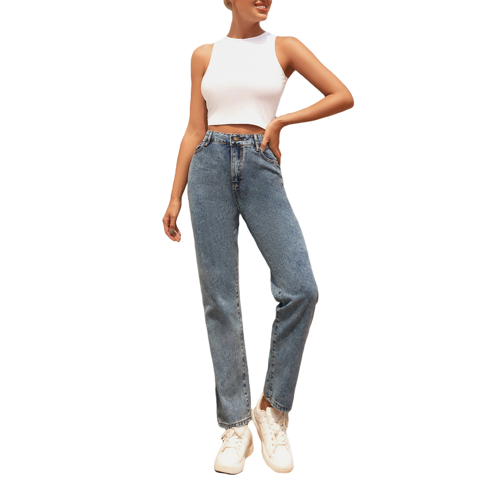 

2021 High Waist Loose Comfortable Jeans For Women Fashionable Casual Straight Pants Mom Jeans Washed Boyfriend Jeans
