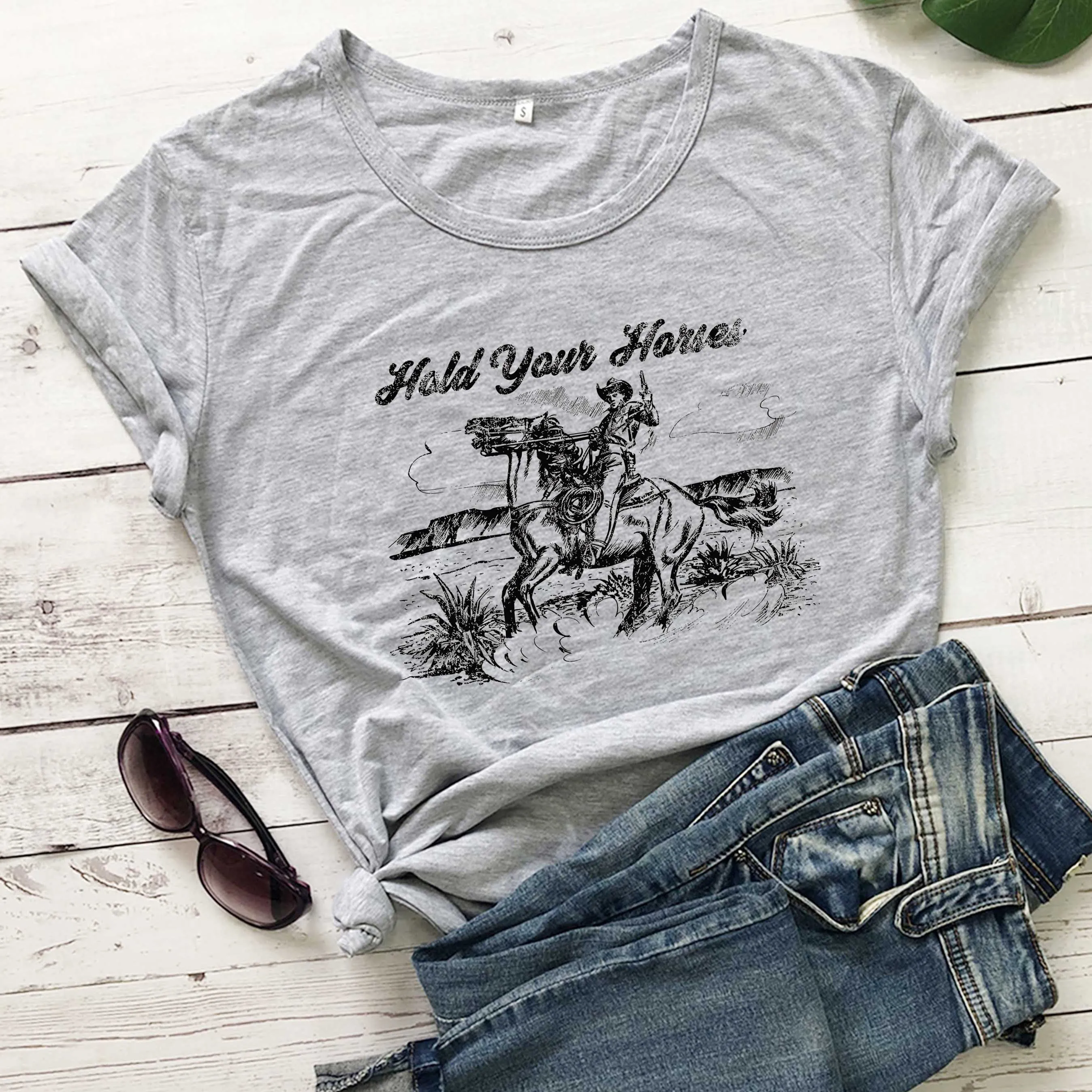 Футболка с надписью Hold Your Horse модная футболка в уличном стиле из чистого хлопка