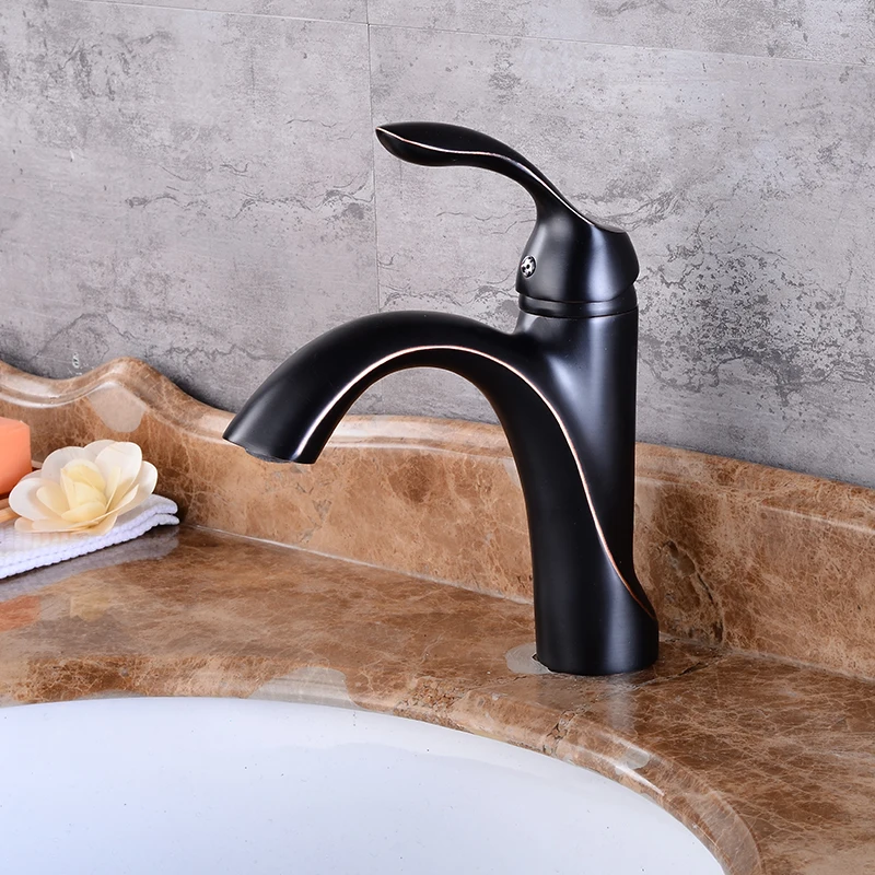 

Fashion Cold and Hot Basin Bath Bathroom Faucet Brass Tap Matt Black Ancient Sink Faucets Single Hole Deck Mount Water Mixer Tap