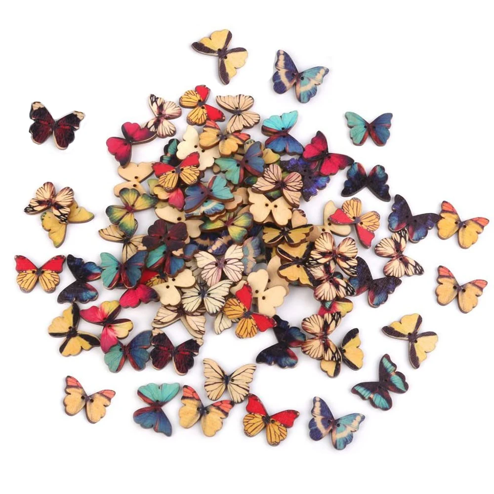 

50pcs 2 Holes Mixed Colorful Butterfly Wooden Button for Clothing Weaving Crafts Hand Embroidery DIY Sewing Tools