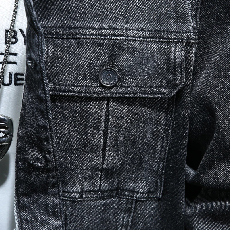 

2020 Jacket Men Autumn Winter Retro Fashion Denim Jacket Thicken Turn-Down Collar Polyester Bomber Jacket Big Size M-4XL