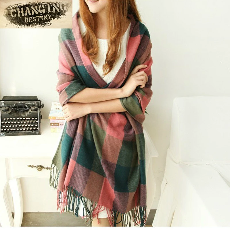 13 цветов осенне-зимний женский клетчатый шарф цветные клетчатые Длинные Теплые