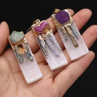 natural semi precious stone agates pendant rectangle crystal druzy charms for handmade necklace jewelry making diy accessories
