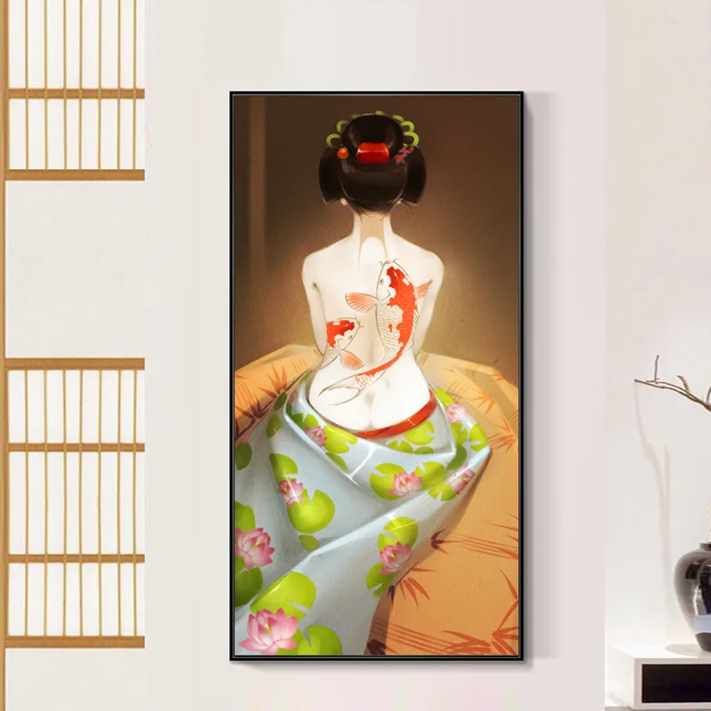 

Classical Japanese Poster Japanese Kimono Woman Retro Kraft Paper Posters Sushi Dining Room Decoration Wall Stickers Home Decor