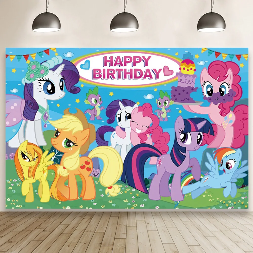

My Little Pony Backdrop Birthday Party Kid Rainbow Unicorn Horse Sparkle Photography Background Baby Shower Banner Custom Decor