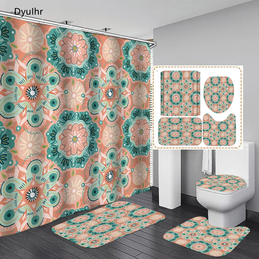 

Bathroom Accessories Bohemian Printed Polyester Waterproof Shower Curtain Toilet Seat Mat Floor Mat Bathroom Kit DyuIhr