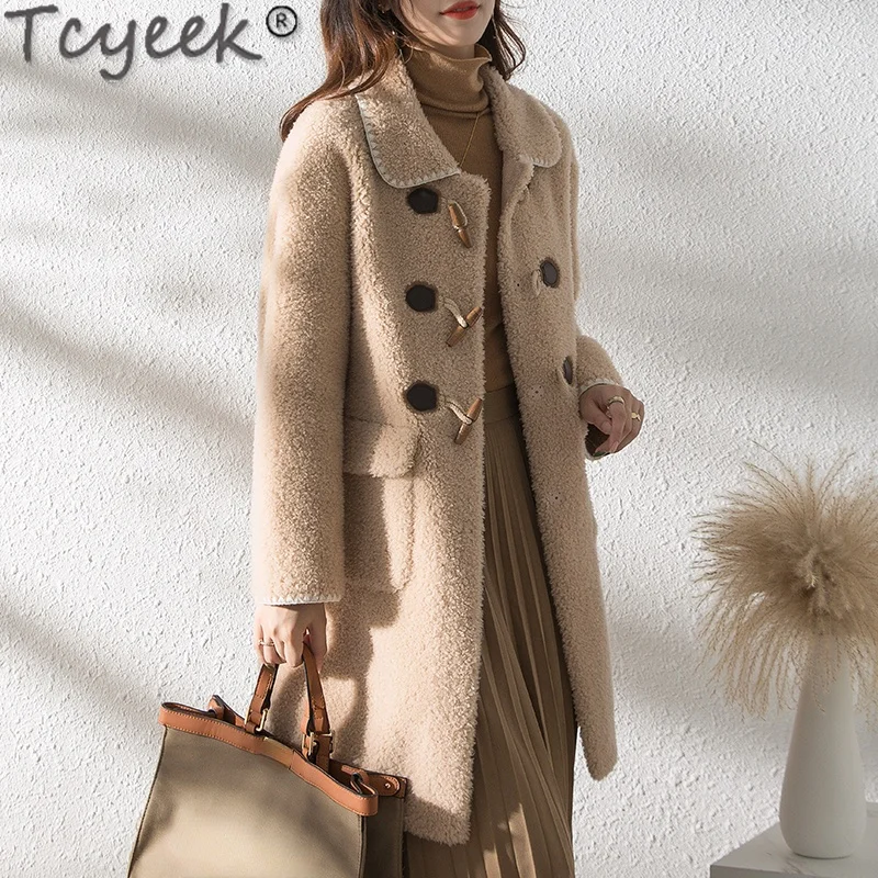 

Tcyeek Elegant 100% Real Wool Jacket Women's Winter Jackets 2021 Long Sheep Shearing Coat Female Clothing Manteau Femme Gxy1190