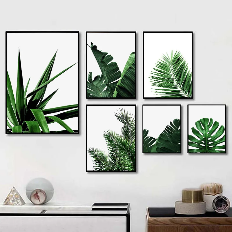 

Modern Plant Decorative Art Painting Monstera Palm Banana Green Leaves Canvas Posters Hotel Home Wall Living Room Decor Pictures