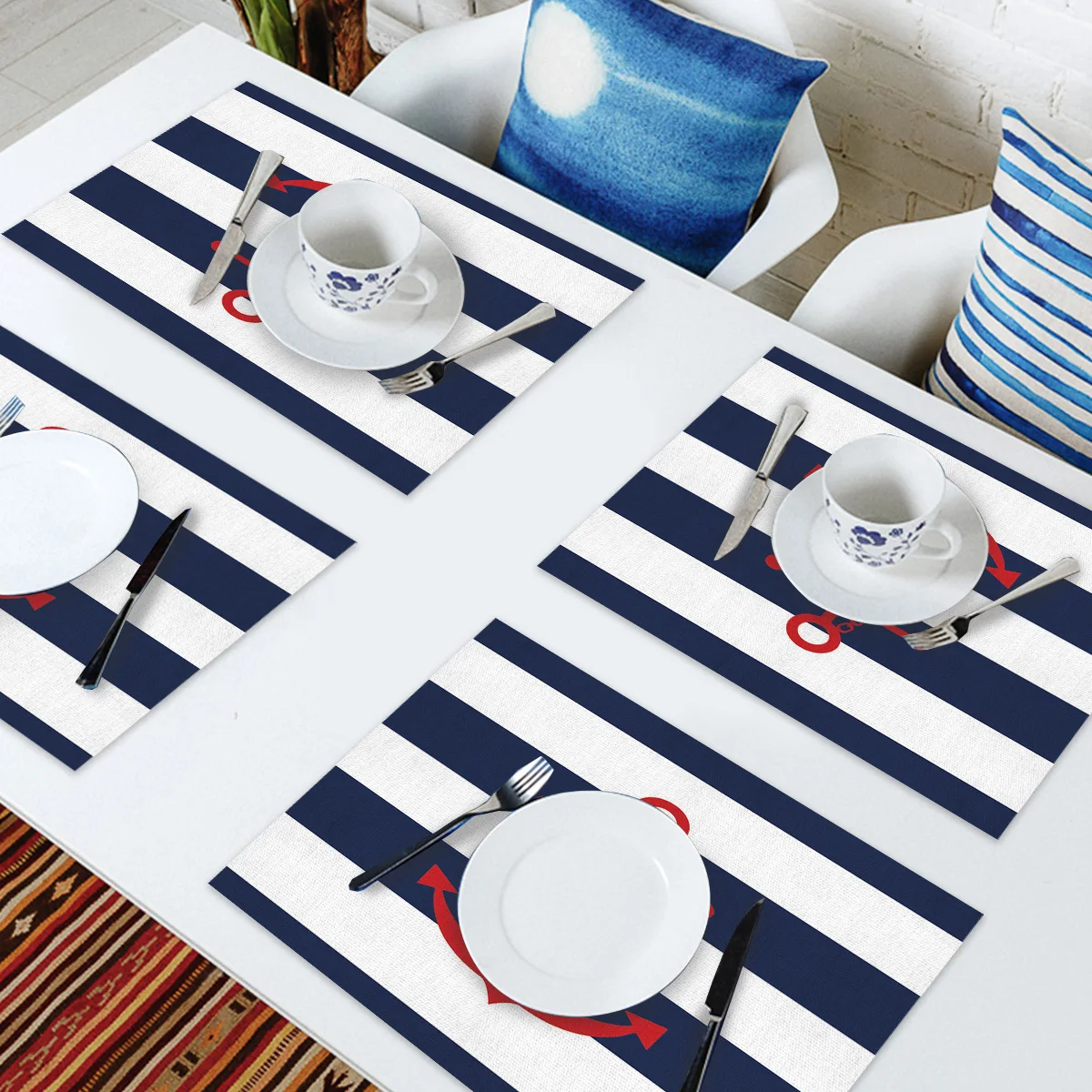 4 6 штук в партии комплект Коврики на стол простой сине белые полоску с принтом