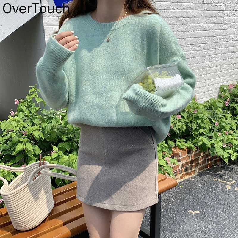 

Overtouch Casual Thicken O-neck Loose Women Pullovers Jumpers Autumn Winter Long Sleeve Female Knitted Sweaters Tops 2021