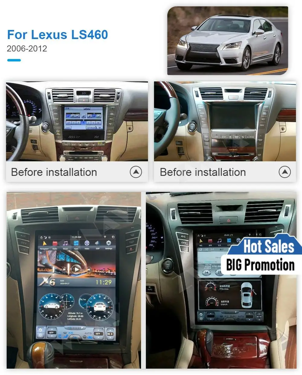 

Автомобильный мультимедийный плеер PX6 Carplay в стиле Tesla на ОС Android 9,0, для Lexus LS460, GPS-навигация, радиоприемник, рекордер, большой экран