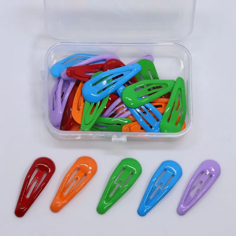 

30Pcs/Lot Candy Color Chlldren Hairpins Hair Accessories Metal Snap Hair Clips Solid Waterdrop Girl Hairgrips Barrettes with Box