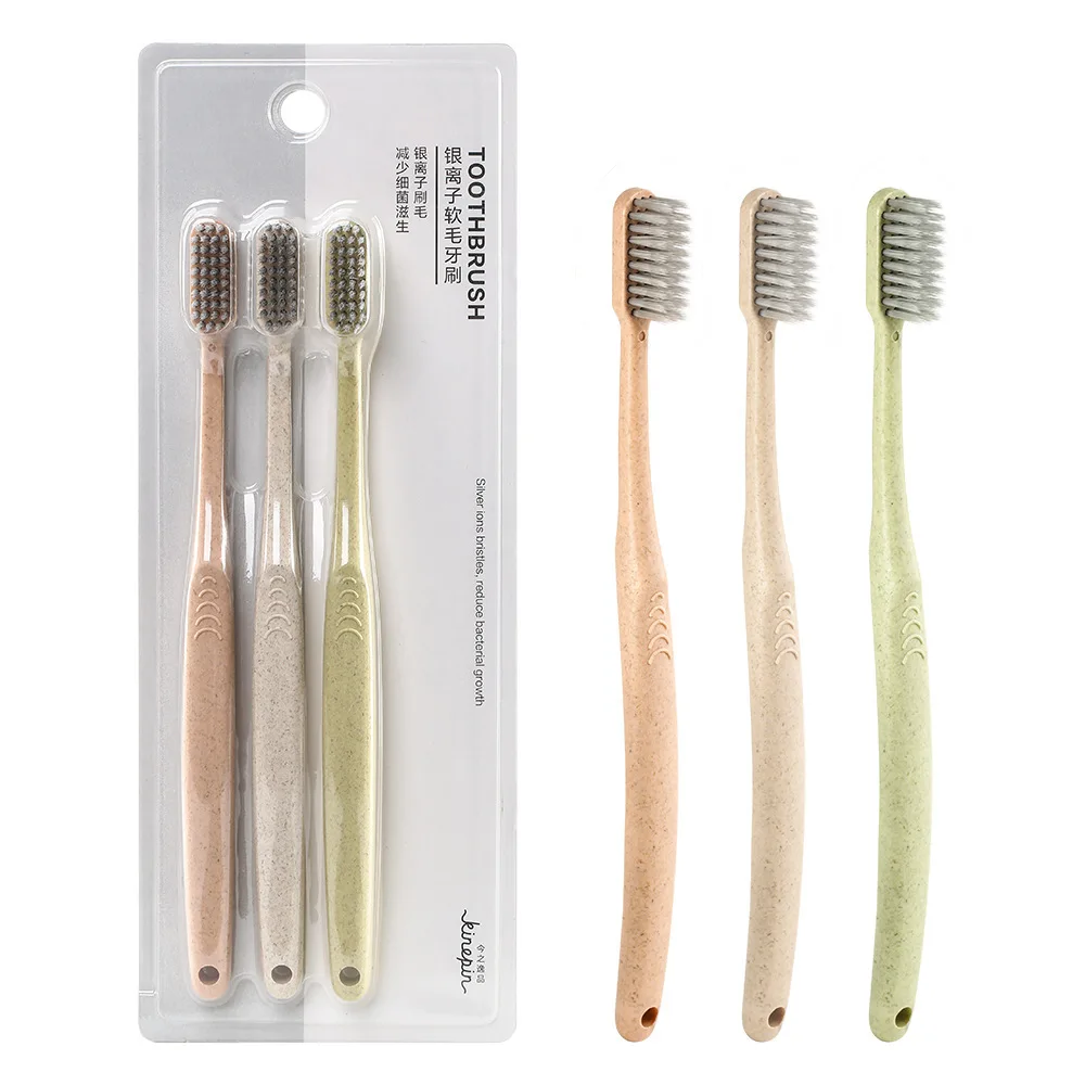 

3 шт./компл. семейный набор цветов, зубная щетка из пшеничной соломы с серебряными ионами, креативная Экологически чистая портативная ручка, держатель цилиндра