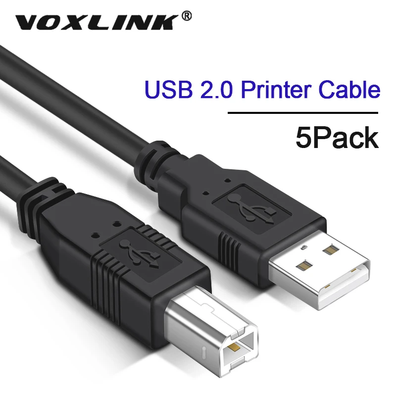 VOXLINK 5 упаковок 2 0 USB кабель для принтера типа A на B штекер Canon Epson HP ZJiang принтер