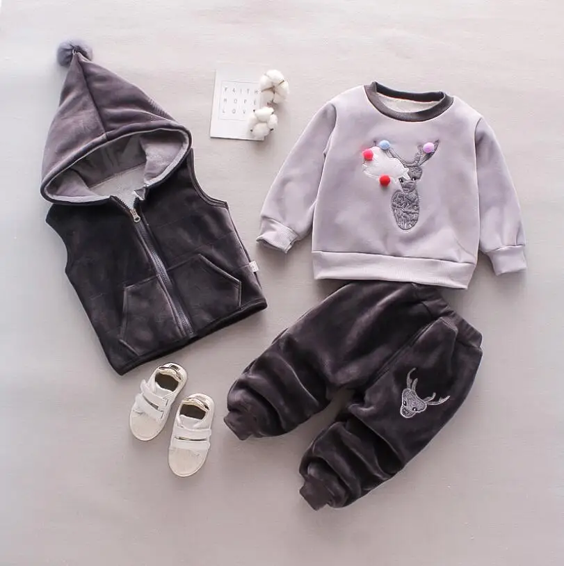 BibiCola fashion baby boys/girls clothes winter warm cartoon bear suit hoodies coat clothing set toddle cotton tracksuits 3pcs | Детская
