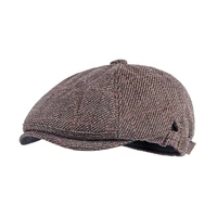 men newsboy cap winter thick vintage herringbone octagon cap women casual stripe berets gatsby flat hat