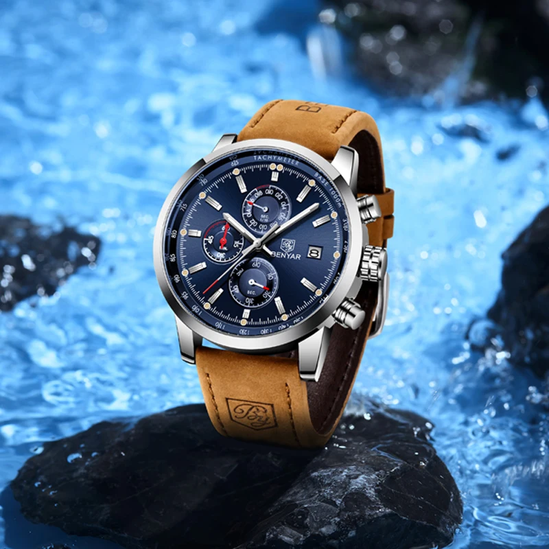 Новый Для мужчин s часы лучший бренд роскошные кожаные хронограф Водонепроницаемый спортивные наручные часы, кварцевые часы с календарем д...