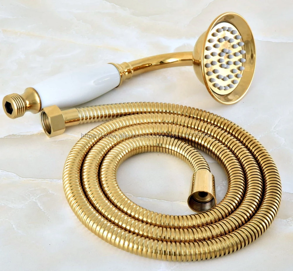 luxury gold color brass ceramics telephone hand held shower head 1 5 m hose bathroom shower set nhh039 free global shipping