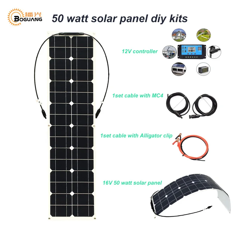 Boguang 50 Вт Солнечная Панель монокристаллический кремниевый модуль 10A контроллер MC4 Кабельный разъем 12 В батарея светодиодный светильник RV зарядка